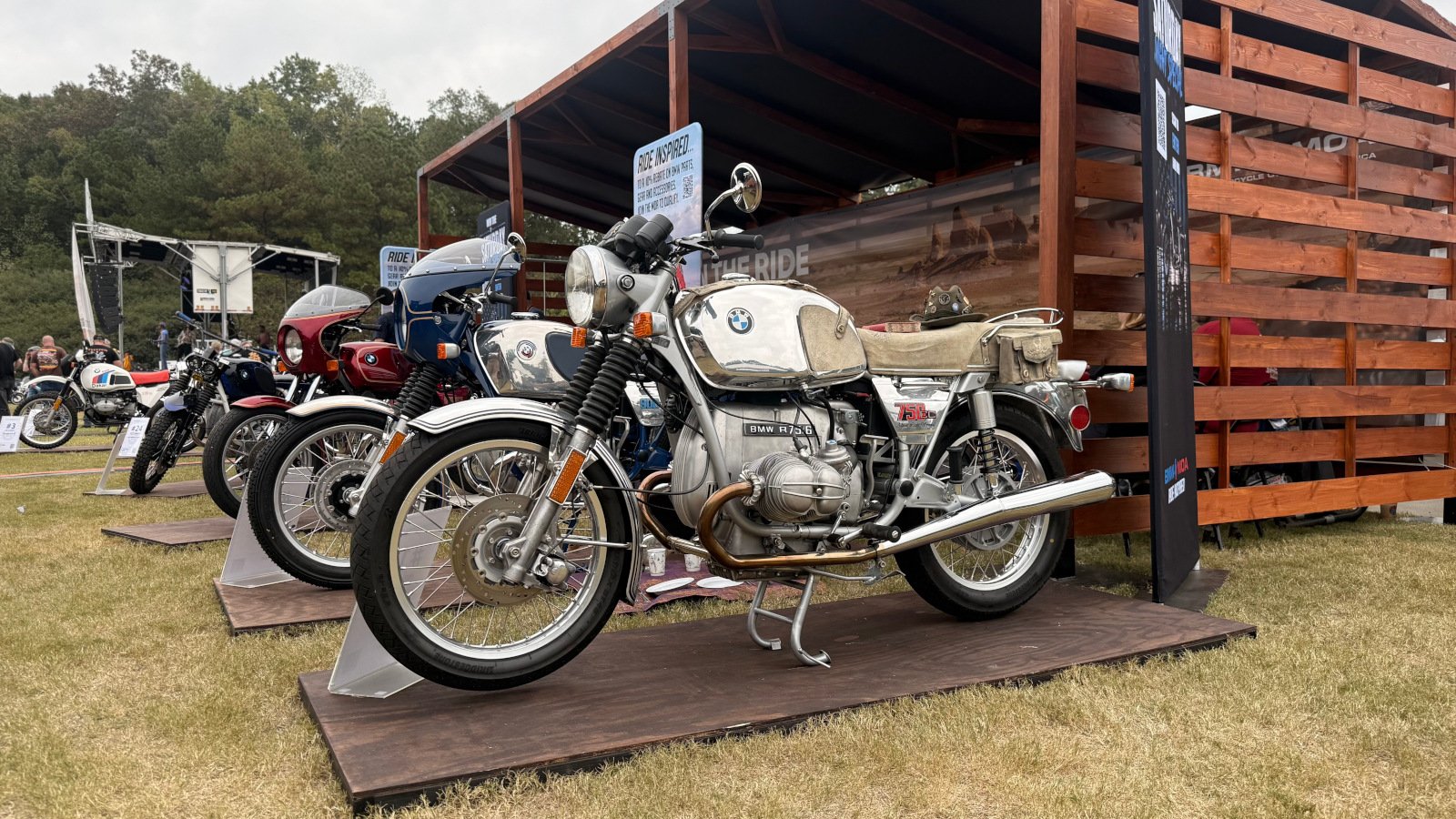 Vintage BMW motorcycle displayed at the Builders Best custom and vintage motorcycle show